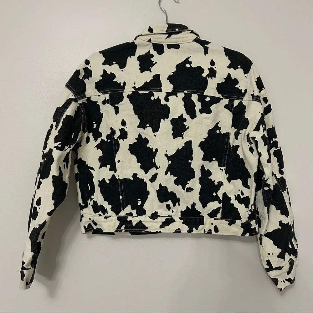 Le Lis Collection Womens Cow Printed Denim Button Up Jacket Small 100% Cotton - Picture 8 of 10